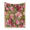 thumbnail image 1 of Shabby Flora Soft Flannel Fleece Throw Blanket, Romantic Retro Floral Composition Grunge Wedding Corsage Artwork, Cozy Plush for Indoor and Outdoor Use, 60" x 80", Green Pink Pale Pink, by Ambesonne, 1 of 6