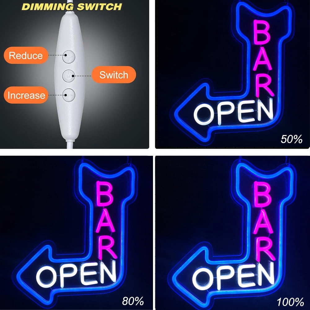 Bar Open Neon Sign,Open Arrow Neon Light for Bar Club Beer Shop Man Cave Restaurant Business Occasions Decor (left )
