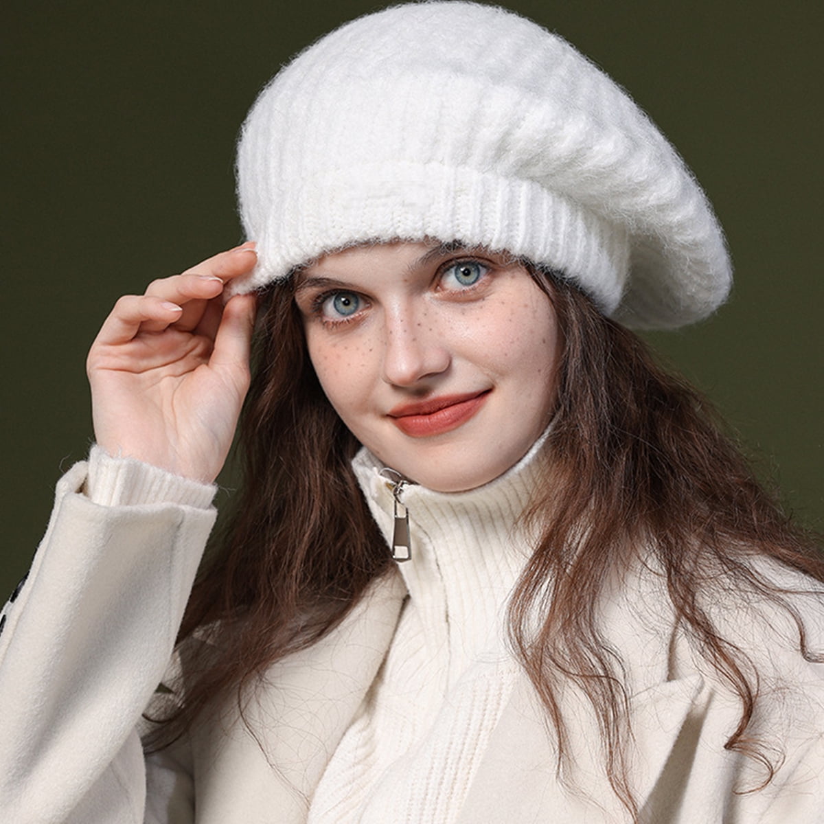 Women\'s French Style Double Layer Warm and Soft Knitted Beanie Hat White Beret Hat for Women, French Style Beanie Winter Fashion Warm  main image 3