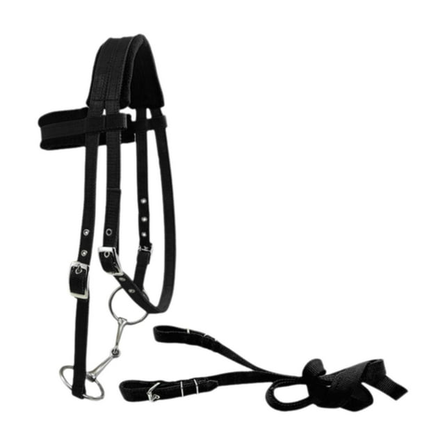 Brida de caballo con cabezal de rienda, arnés versátil acolchado, collar de cabeza con cojín suave, cuerda para montar a caballo, correa para encuesta Negro L
