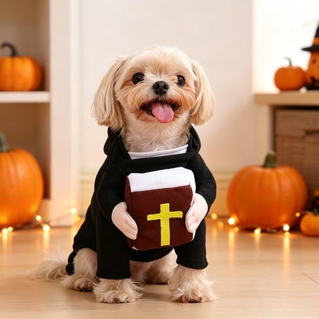 huayou Funny Pastor Themed Dog Costume 3D Hands Grasping Bible Pet Outfit Comfortable Garment for Small Medium Dogs Holiday Party Cosplay & Daily Shooting S Size