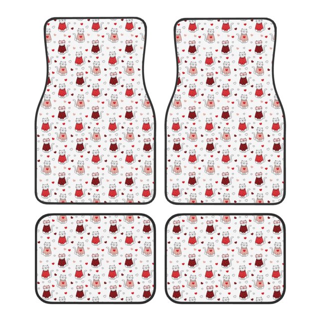 Fotbe cute cat hearts Juego de 4 Tapetes para Auto con Estampado – Alfombrillas de Goma Reforzada, Diseño Antideslizante, Protección para Todo el Año – Vehículos, Autos, Camionetas y SUVs