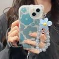 thumbnail image 5 of for iPhone 13 pro Case Clear Blue Floral Bear Camera Lens Case with Lovely Flower Bracelet Chain for Women,Shockproof Cover-Blue, 5 of 12