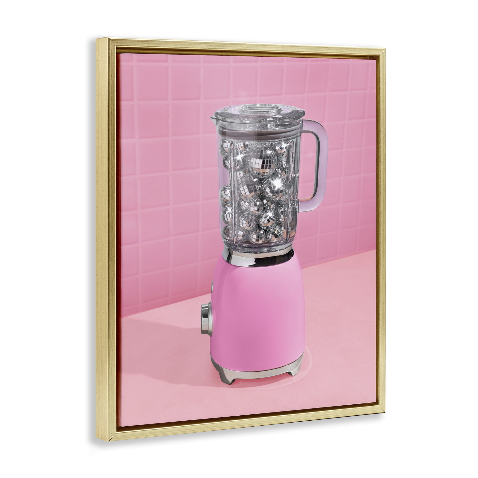 Stupell Industries Disco Drink Blender over Pink Gold Framed Floater Canvas Wall Art, design by LISH Creative