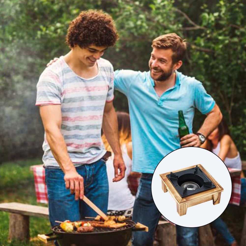 1 pc Barbecue Camp Stove 7.3x7.2inch Portable Alcohol Stove with Wooden Shelf Outdoor Cooking Furnace Family Picnic Stove Suitable for Soup Pot Baking Tray Kettle