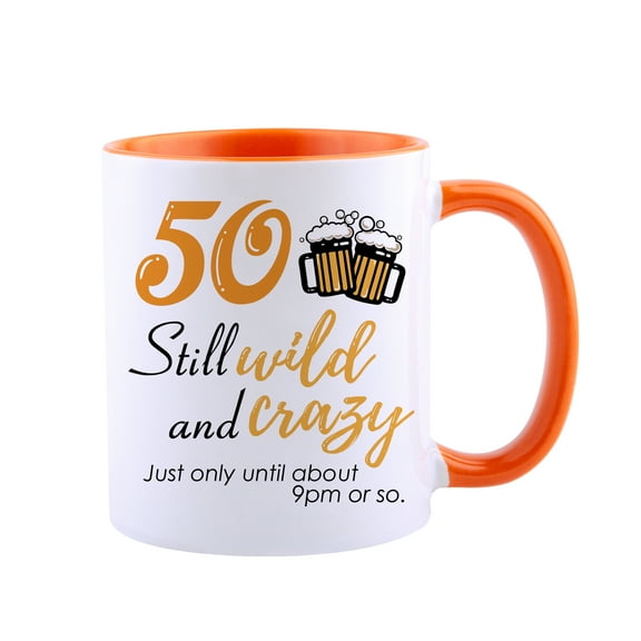 Funnil 50th Birthday Gifts Warmer Ceramic Coffee Mug Funny 50 Year Old Anniversary Ideas Orange