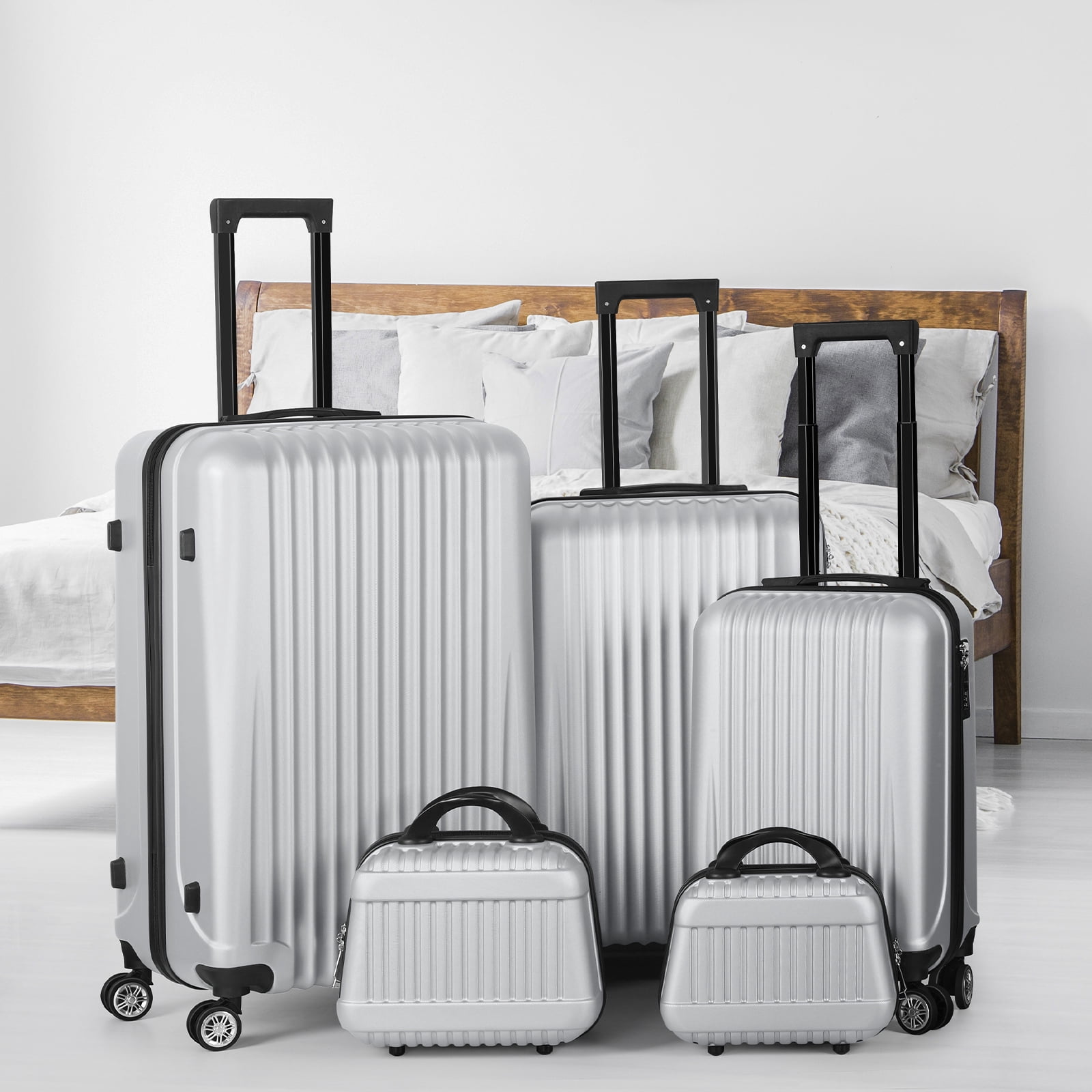 Vertical Stripe Luggage Travel 5-Piece Set Silver