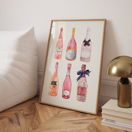 Champagne Bottles Watercolor Style Bar Print: Trendy Home Bar Art UNFRAMED PAPER POSTER Home Decor Vintage Gift Living Room Dercor