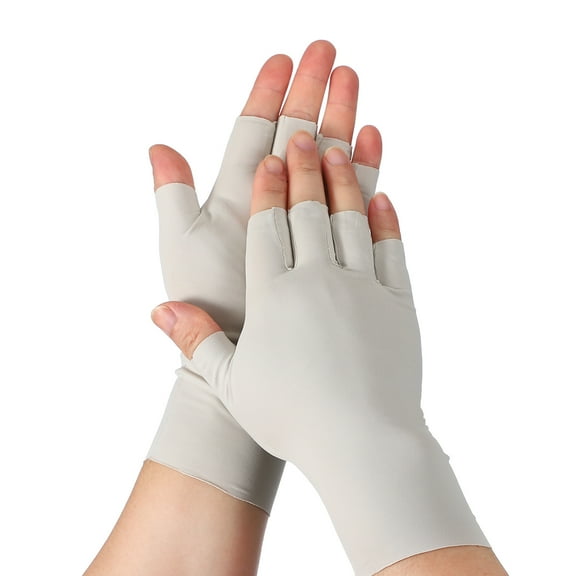 Uxcell Sun Protection Gloves, Half Finger Summer Hand Protection Gloves Breathable Touchscreen Fingerless Mittens, Light Grey & Nylon Ice Silk