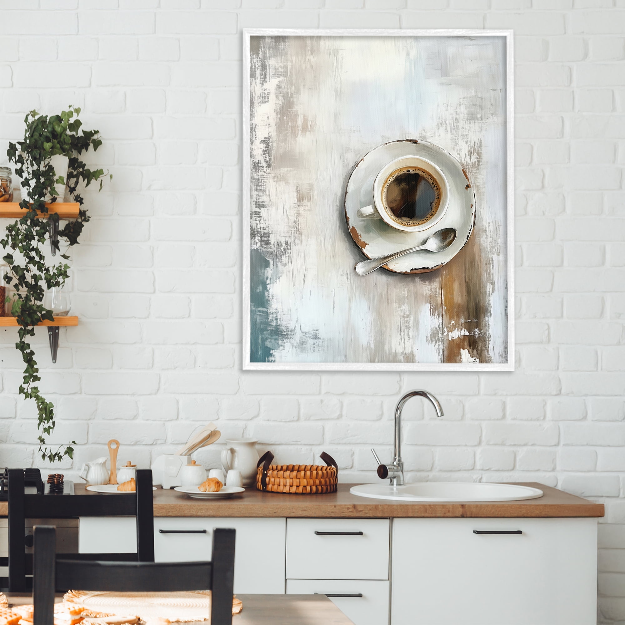 Stupell Industries Neutral & Rustic Cup of Coffee White Framed Giclee Art, design by LSR Design Studio