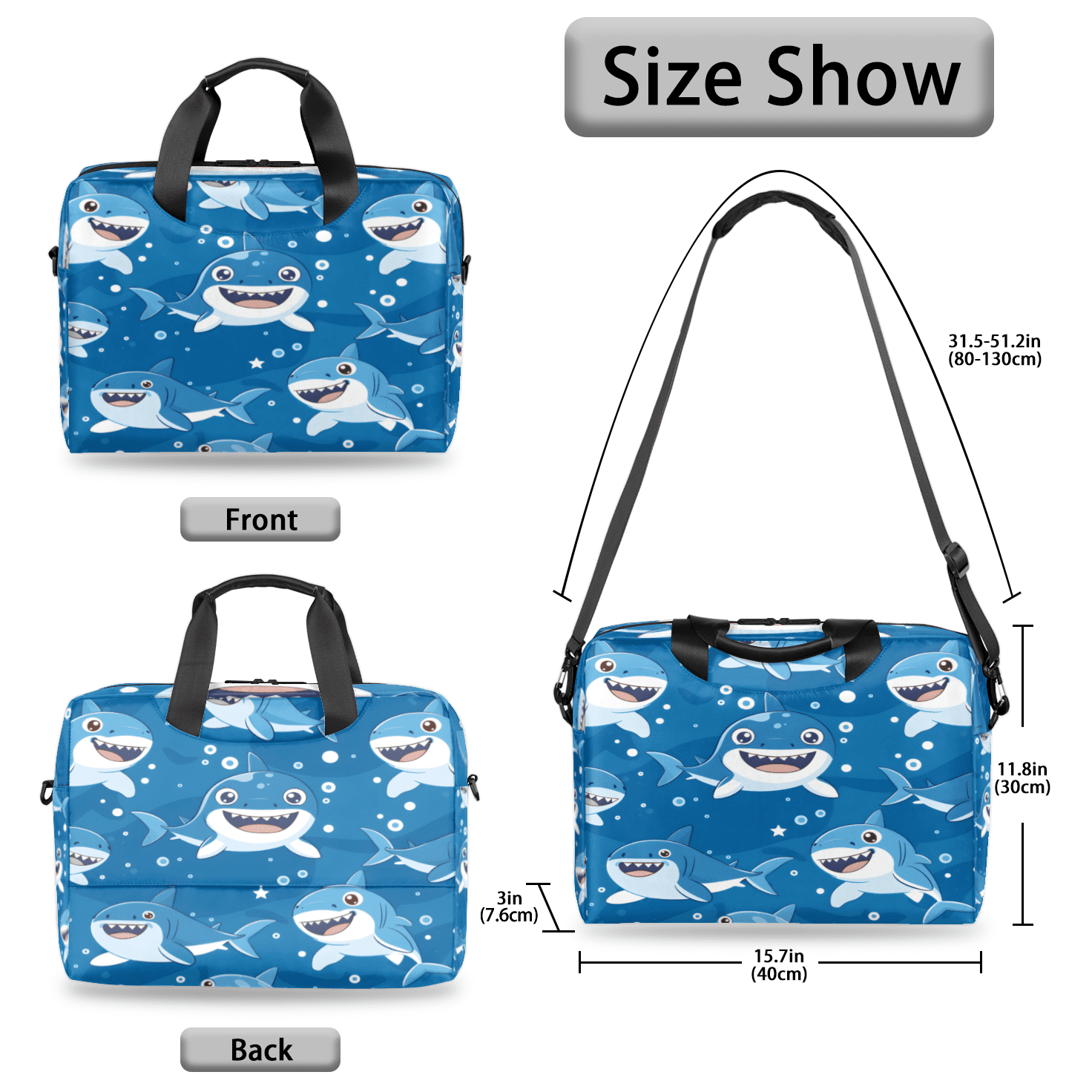 Herdesigns Shark Laptop Bag for Women Men, Computer Case Briefcase Messenger Bags, 15-15.6 inch Laptop Sleeve Shoulder Bag