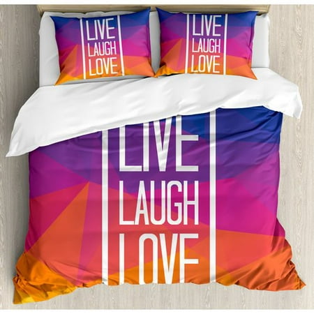 Live Laugh Love Duvet Cover Set Twin Size, Famous Slogan Framework 