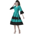 thumbnail image 3 of eloria Women Causal Midi Dress Party Wear Knee Long One Piece Dress Box Plated Fit and Flare Dress, Color: Sea Green, Size: S, 3 of 6