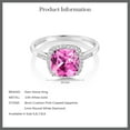 thumbnail image 7 of Gem Stone King 10K White Gold Pink Created Sapphire and White Diamond Women's Engagement Ring (3 Cttw, Cushion 8MM, Available in Size 5, 6, 7, 8, 9), 7 of 7