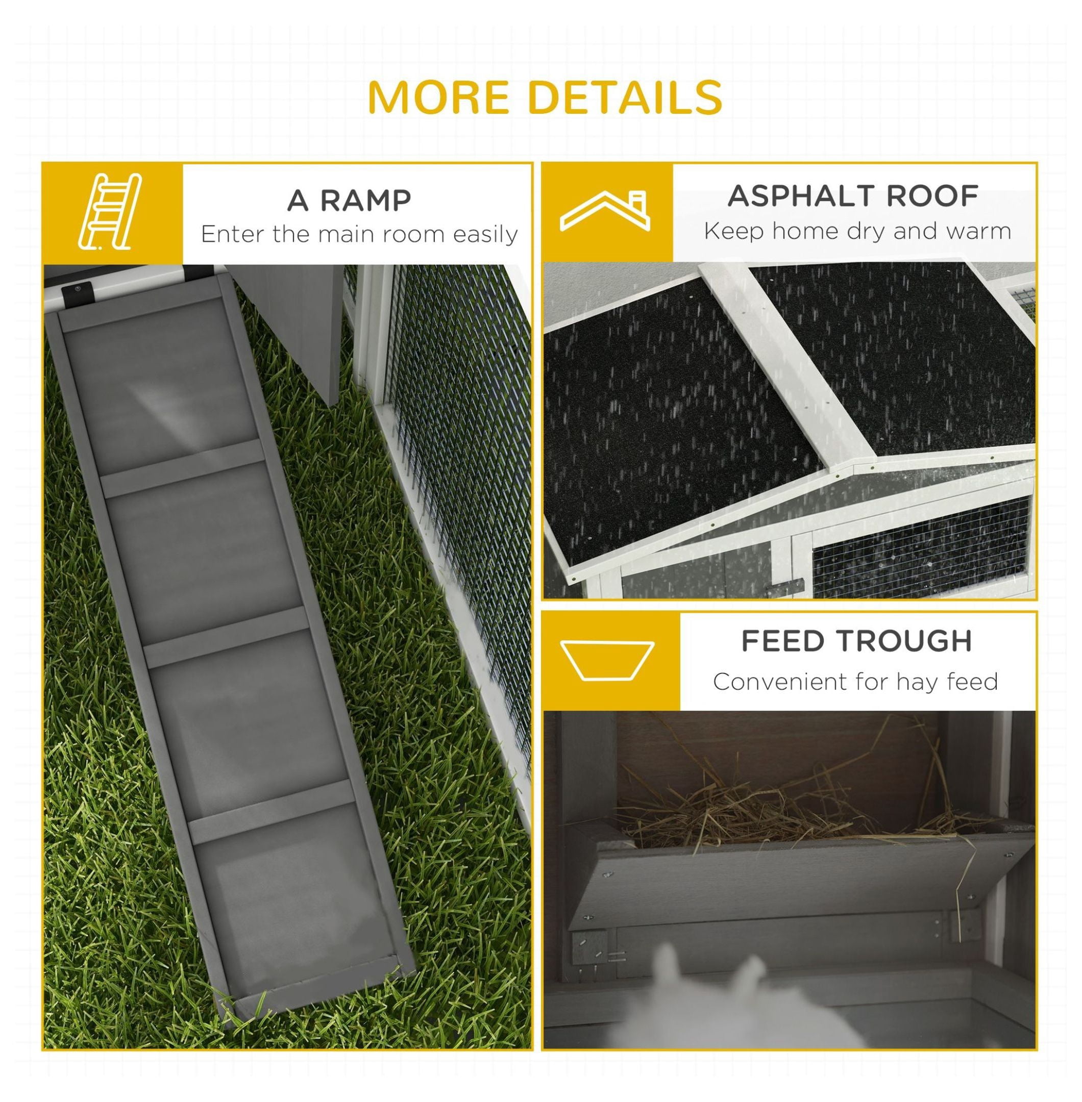 Rabbit Cage Outdoor, 2 Levels Bunny Hutch Outdoor Rabbit Pen w Slide Out Tray Detachable Run Small Animal House Light Grey
