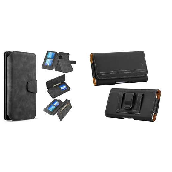 Clutch Wallet Detachable Case and Belt Holster Pouch for iPhone 14 Plus - Black