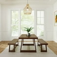 thumbnail image 2 of Plank+Beam Farmhouse Dining Table Set with 2 Benches, Table for Dining Room/Kitchen, Seats 6, 72", Walnut Wirebrush, 2 of 8