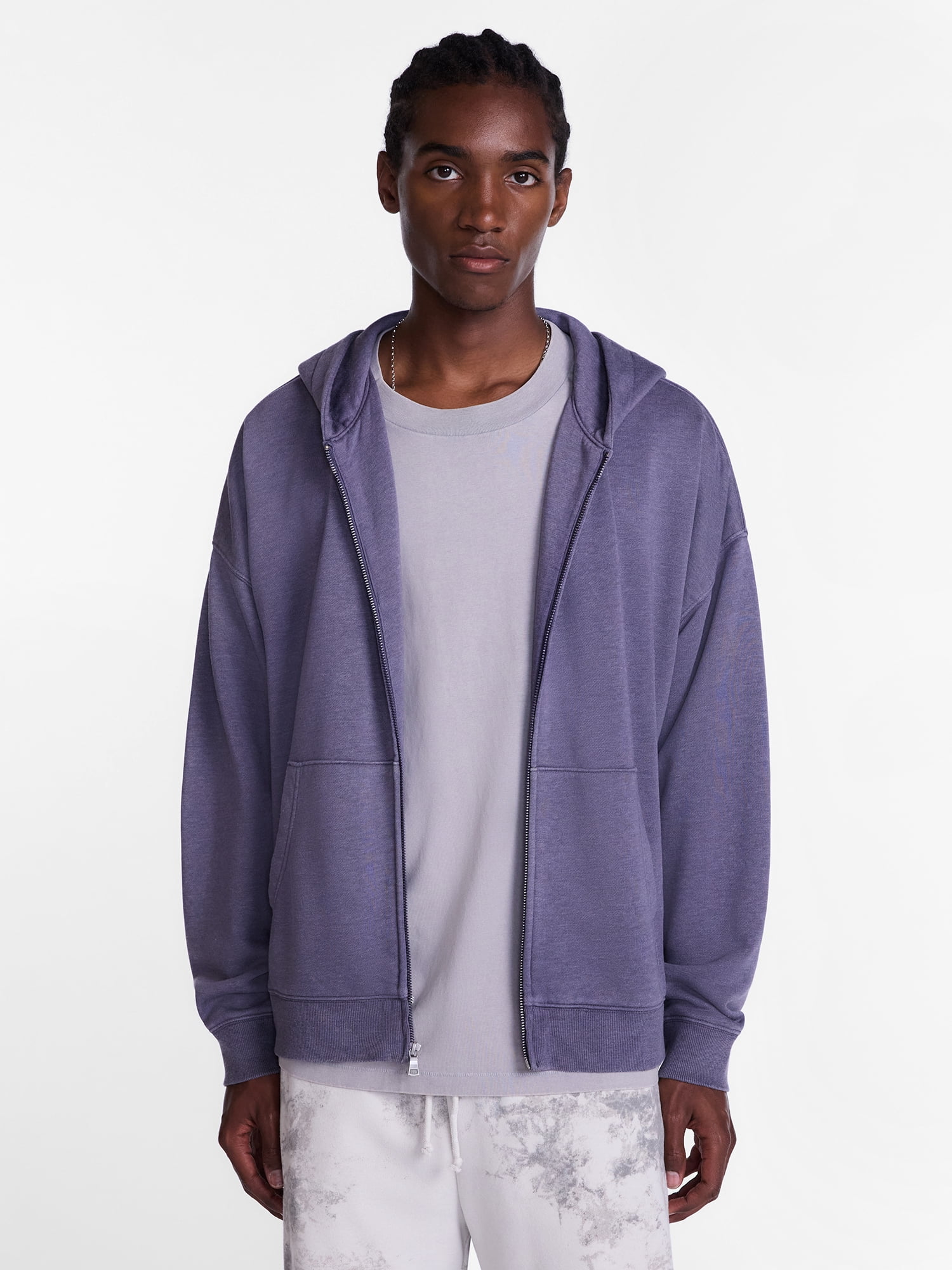 No Boundaries Boxy Oversized Fit Fleece Zip Hoodie Sweatshirt with Long Sleeves, Men's XS-4XLT