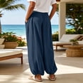 thumbnail image 6 of Lenpel Cotton Linen Pants for Women Lightweight Pleated Wide Leg Baggy Trousers Lounge Flowy Comfy Beach Vacation Clothes, 6 of 7