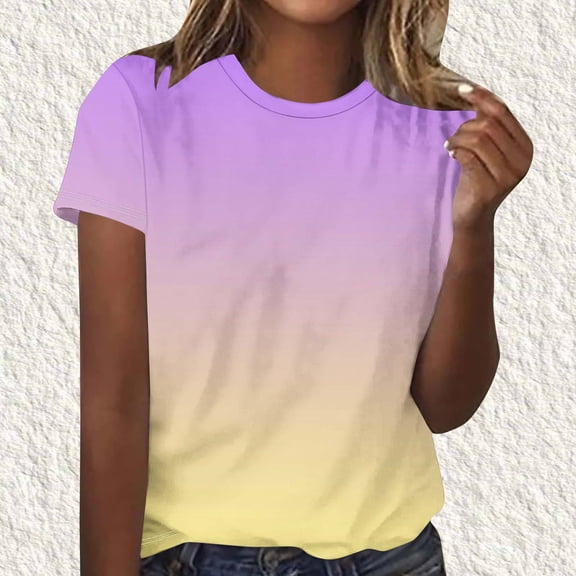 Women's T Shirts Graphic 4XL Gradient Color Crew Neck Casual Loose T-Shirt