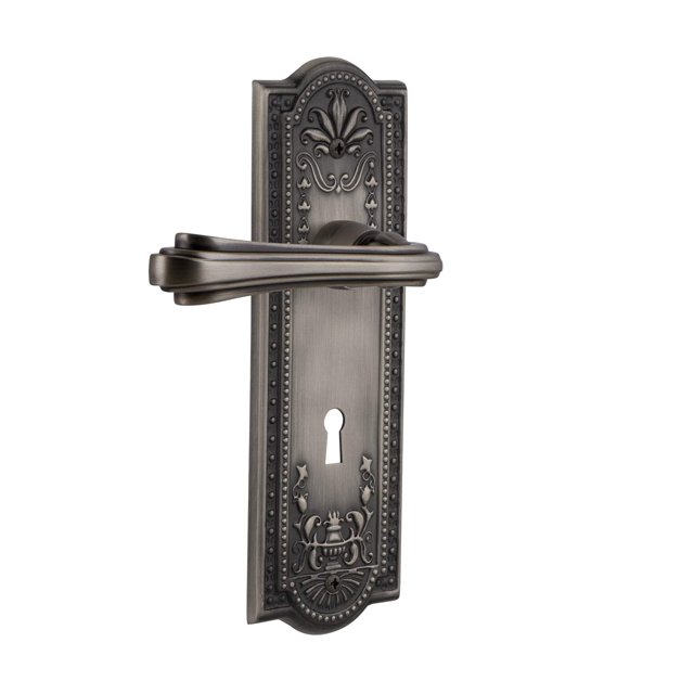 Nostalgic Warehouse Meadows Plate Passage with Keyhole Fleur Lever in Antique Pewter