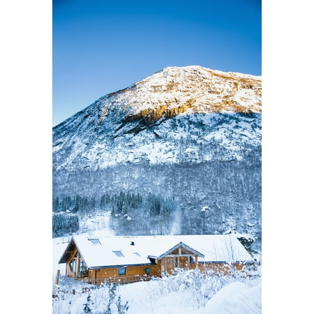 Norway Sognefjord winter wonderland Ortnevik Alpine Log cabin in snow Pine forest Brekke Rental Cabins snow Mountains Winter Alpine scenery Canvas Art - Naki Kouyioumtzis  Design Pics (12 x