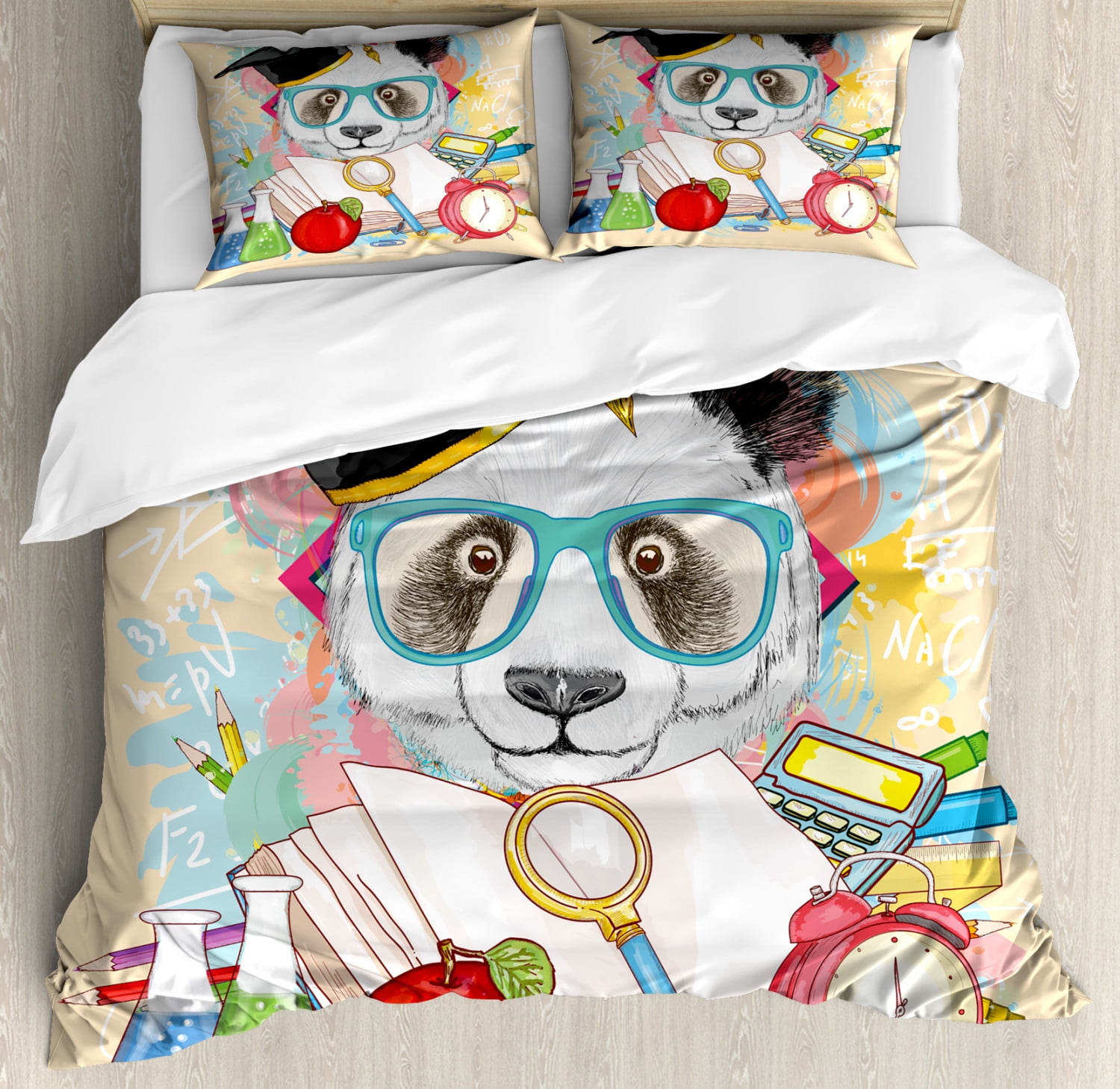 Animal Duvet Cover Set Panda Goes To School Humor Education