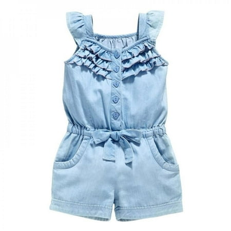 

Promotion Clearance Kid Toddler Baby Girl Romper Sleeveless Bodysuit Denim Overalls Bow Jumpsuit Ruffled One Piece 0-5Y