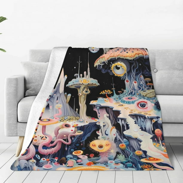 Fotbe Cute Mushroom Landscape Manta de Franela Acolchonada con Estampado, Súper Suave y Esponjosa, Extra Grande para Sofá, Cama, Uso Todo el Año-50"x40"