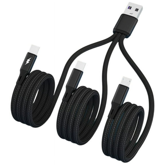Universal 3 in 1 USB to Micro USB Dual Type C Data Sync Charging Cable for Cellphone Tablet