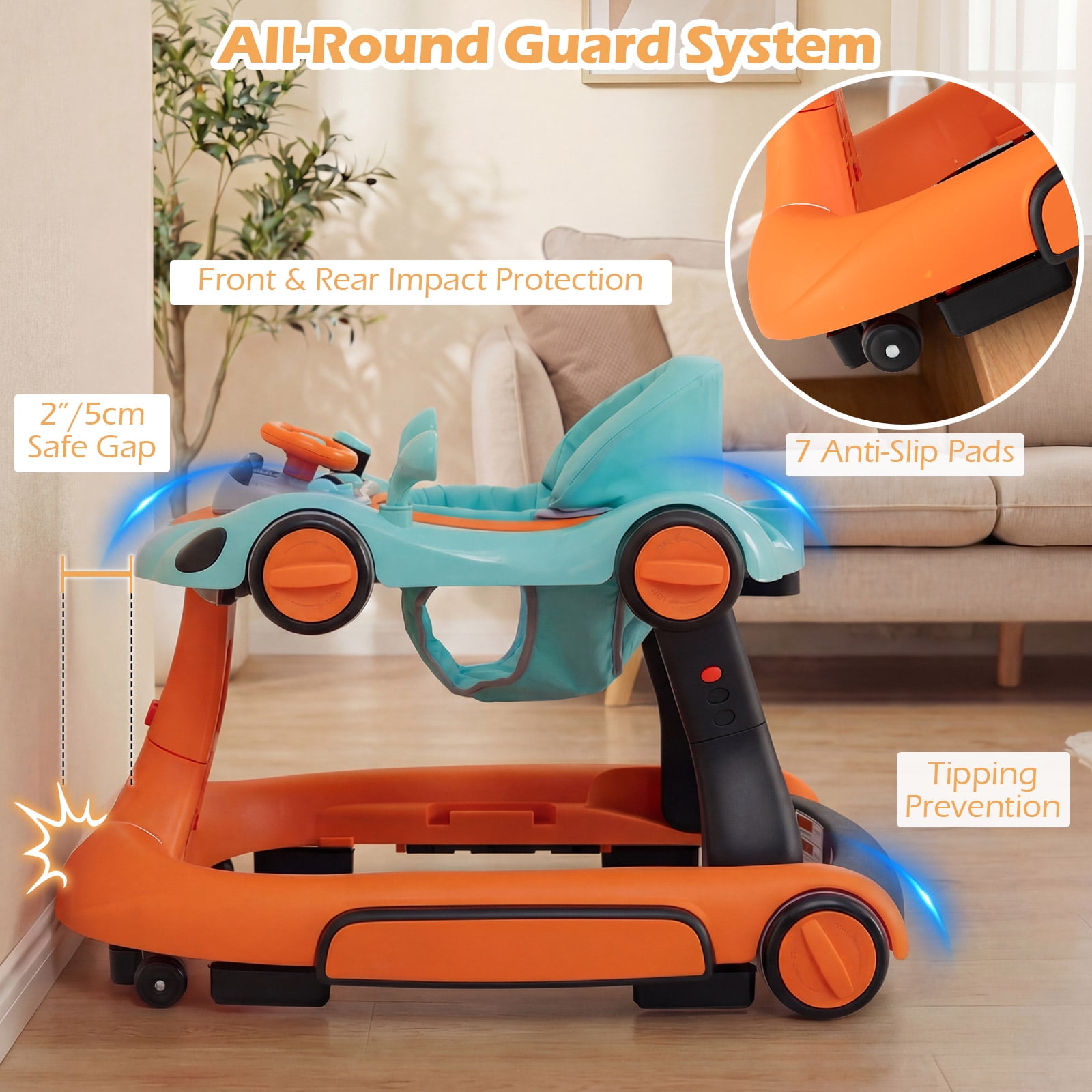 INFANS 6-in-1 Baby Walker, Converts Push Car to Bouncer, Rocker with Music, Lights, Adjustable Height & Speed, Activity Center, Canopy for 7-18 Months