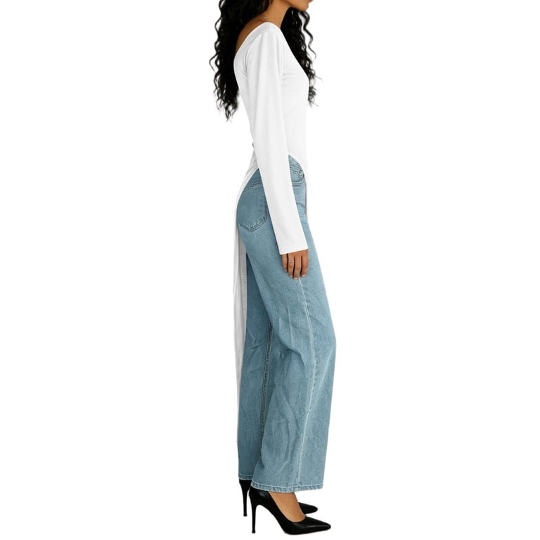 THDHVS Long Sleeve Dress for Women,Womens Dresses,Solid Color Long Sleeve T  Shirt Dress with Asymmetric Hem for Yoga or Casual White - Walmart.com