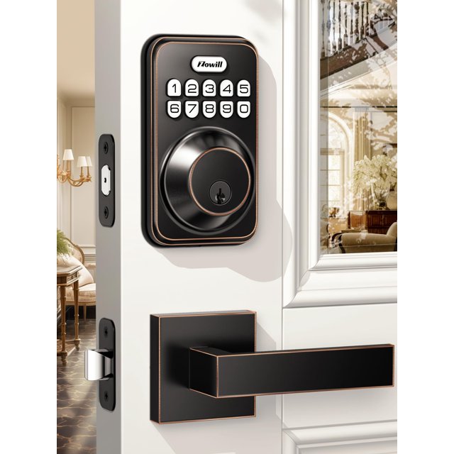 Cerradura de puerta de entrada sin llave con 2 manijas, cerrojo de teclado electrónico Zowill, bloqueo automático, contraseña anti-mirones, cerradura de puerta con código inteligente digital, juegos d