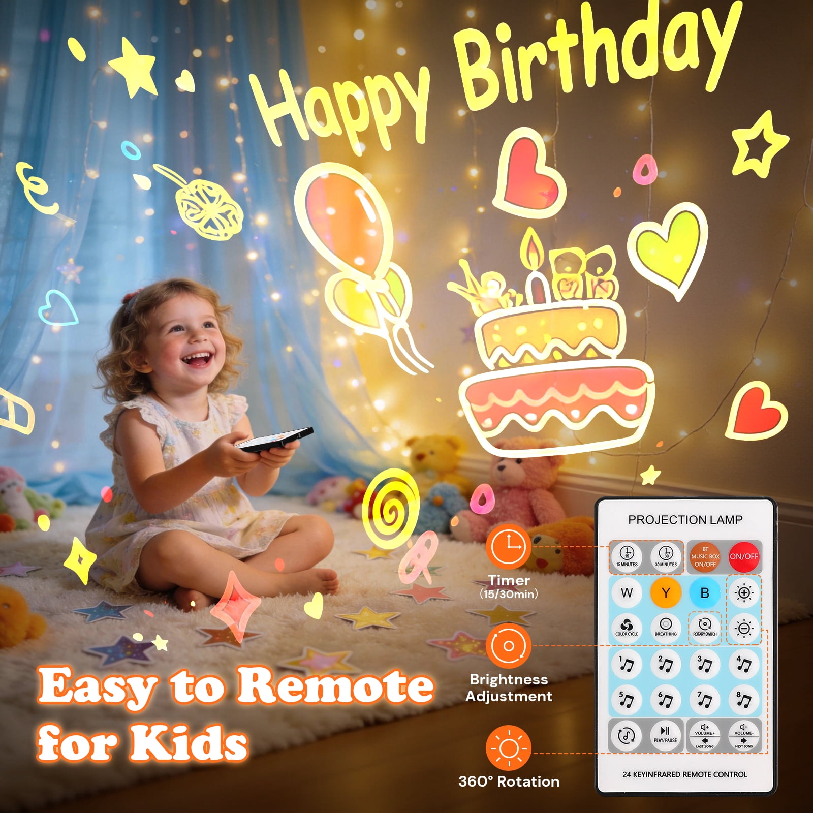 Rocket Projector Night Light for Kids with Bluetooth Speaker, Rechargeable Star & Galaxy Projector, 360 Rotating Space Light with 8 Films, 4 Colors, Timer & Remote Control