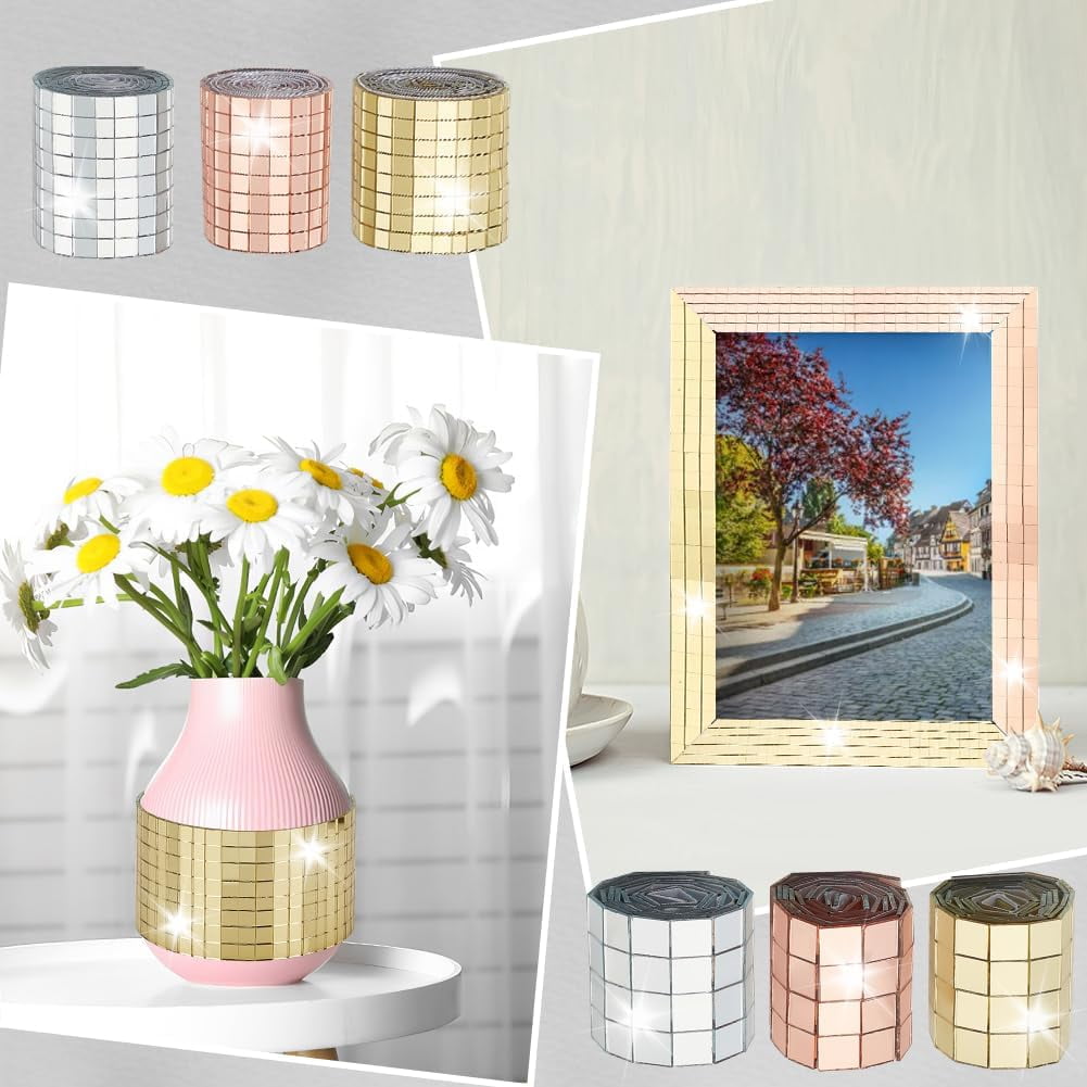 6 Sheets Self Adhesive Mosaic Tiles for Crafts Mixed Color Real Glass Cabochons Mosaic Tiles for DIY Craft Decoration Disco Ball Sliver Hat Cups 1set
