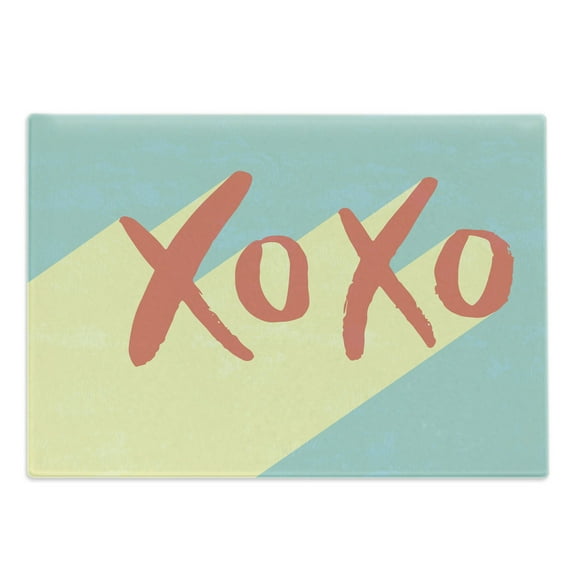 Xo Cutting Board, Pop Art Style Retro Hugs and Kisses on Vibrant Illustration, Decorative Tempered Glass Cutting and Serving Board, Large Size, Dark Coral Turquoise, by Ambesonne