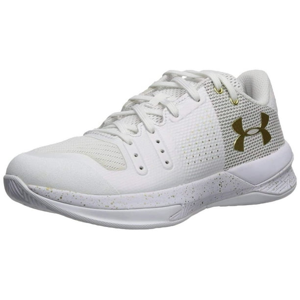 Under Armour Women's Block City Volleyball Shoe, White/Metallic Gold, 10 B(M) US.
