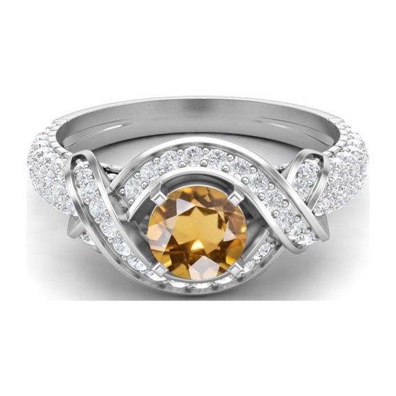 Estate Ring 6MM Round Citrine 925 Sterling Silver Women Valentines Day Gifts Ring