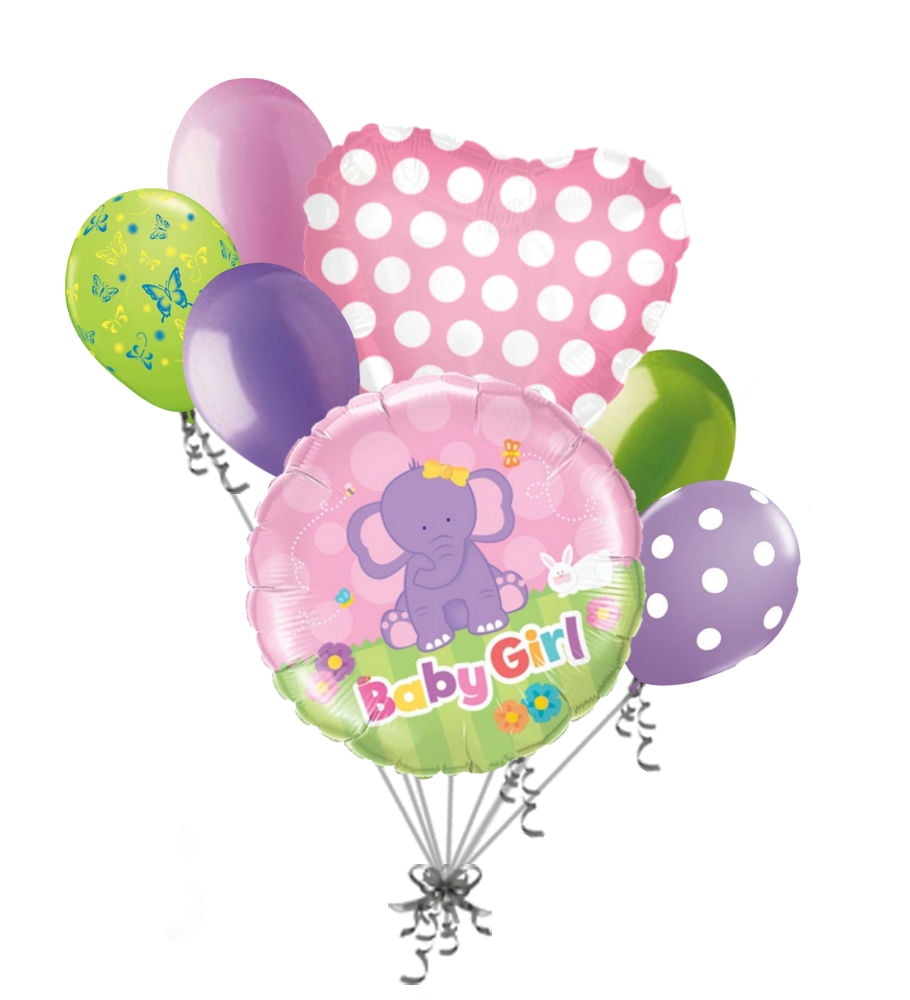 7 pc It's a Girl Elephant Baby Shower Balloon Bouquet Party Decoration Jungle