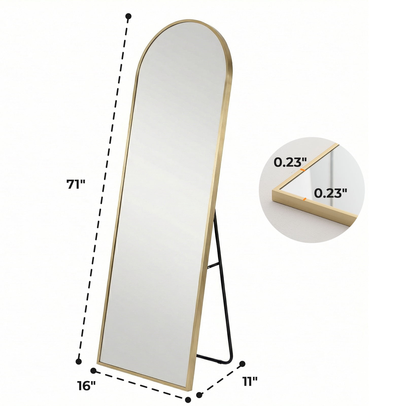 Alvantor 59"/64"/71" Full Length Mirror Floor Standing, Anti-Rust Aluminum Frame, Arch/Rectangle, Black/Gold