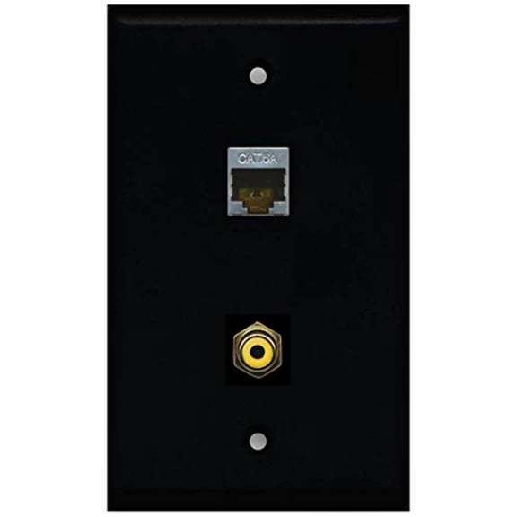 RiteAV - Black 1 Port RCA Yellow 1 Port Cat6a Wall Plate