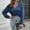Blue, variant on AOOCHASLIY Clothes Sweaters Women Cropped Casual V-Neck Loose Solid Long Sleeve Navel Tops Blouse