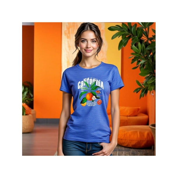 Playera Blusa De Naranjas Los Angeles California – Estilo Cítrico con Vibras del Oeste Color Aqua Talla Chica Marca Emil SaEs