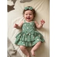 thumbnail image 6 of BemeyourBBs Newborn Baby Girl Smocked Romper Dress Summer Outfit Strap Sleeveless Square Neck Daisy Cherry Print Layered Ruffled Dress and Bow Headband 2Pcs Clothes Set, 6 of 9
