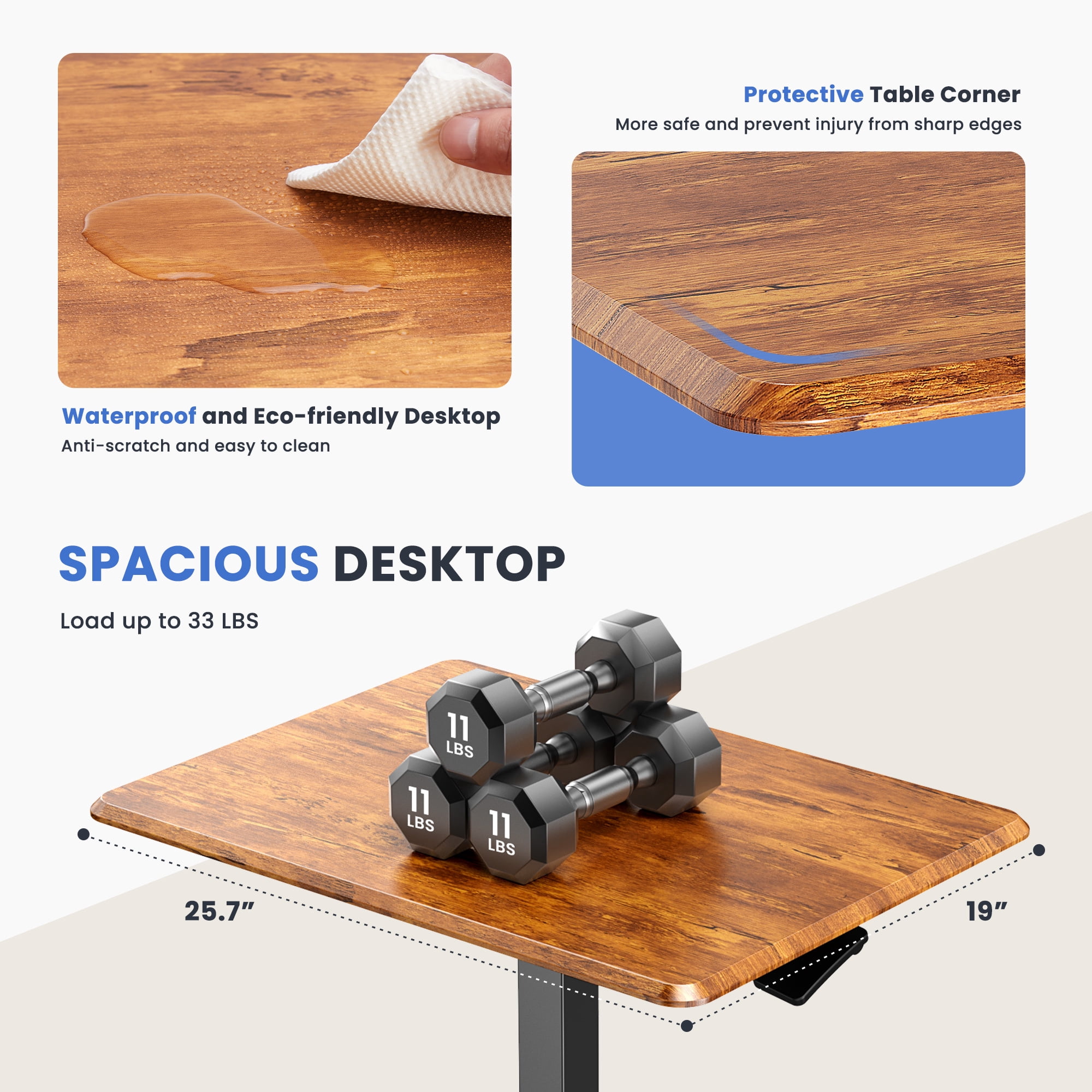 EDX Small Standing Desk, Mobile Portable Rolling Desk with Lockable Wheels & Adjustable Height , for Home Office, Rust Brown