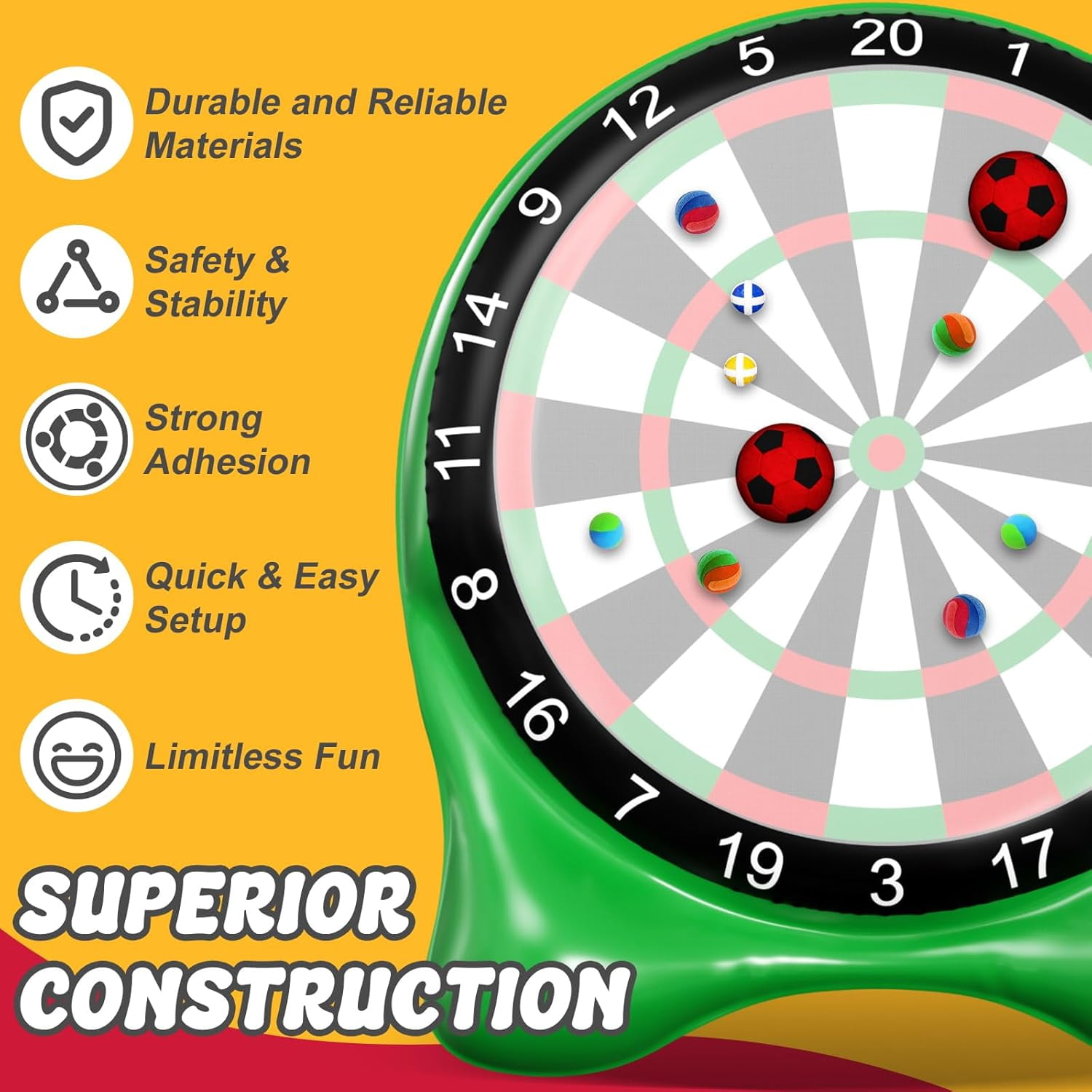 Datingday Inflatable Soccer Dart Board,6ft Giant Kick Darts Game Set with Pump, Balls & Accessories,Indoor Outdoor Lawn Yard Party Games for Kids Adults Family & Carnival,Green