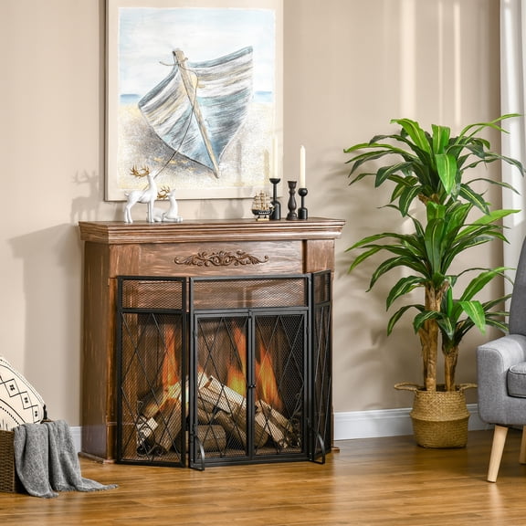 HOMCOM 3-Panel Folding Fireplace Screen, 47.25 in x 31 in, Black