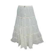 Mogul Womens White Skirt Sequin Work Elastic Waist Boho Style Beach Skirts