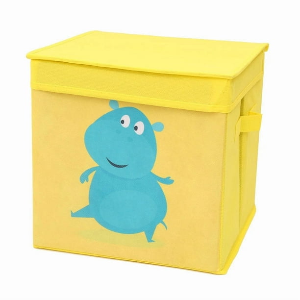 caja de almacenamiento (hipopótamo amarillo, aproximadamente 28 x 28 x 28 cm), organizador de juguetes, cubos plegables, para sala de estar, habitación infantil, sala de juegos, diseño de animales.