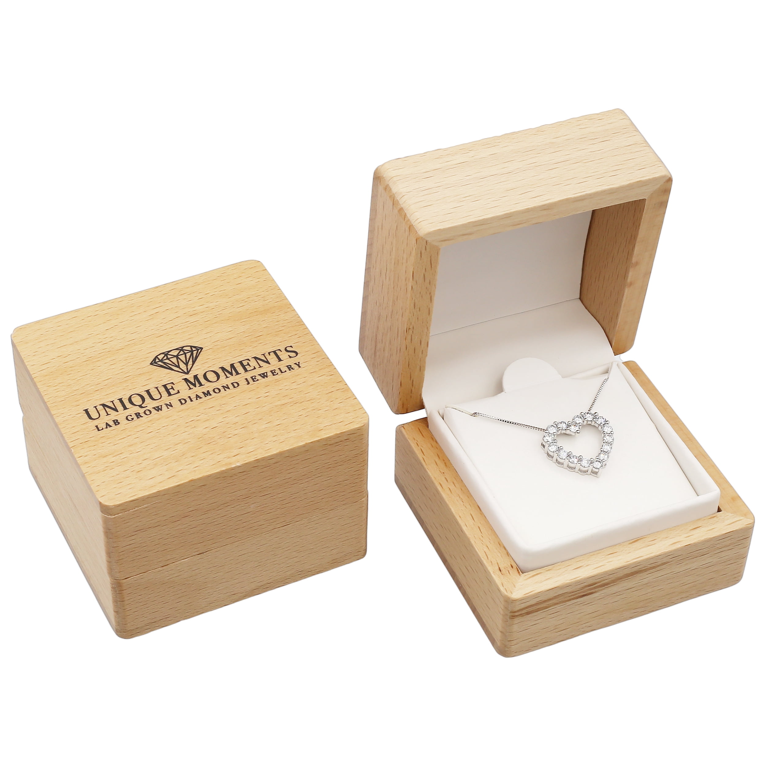 Unique Moments 1 ct Lab Grown Diamond Heart Pendant Necklace in 14K White Gold (G-H, SI1-SI2), 18"